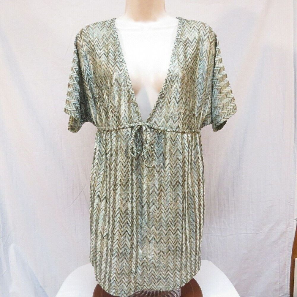 Motherhood Maternity Shirt Blouse Top Sheer Brown and Aqua Chevron Shirt Size S